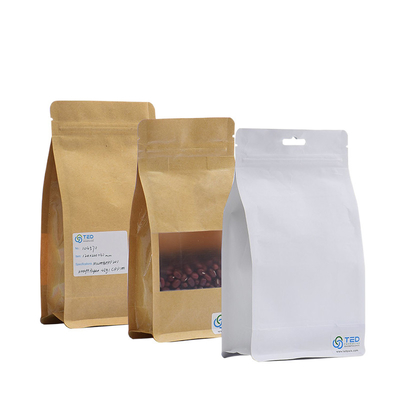 購入 窓が付いている250G Doypackの白のクラフト紙のコーヒー バッグの平底クラフトのコーヒー バッグ online manufacture