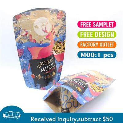 購入 CMYK 印刷 70g クラフト 紙 ラミネート 袋 ザイプ トップ 再閉 立体 袋 online manufacture